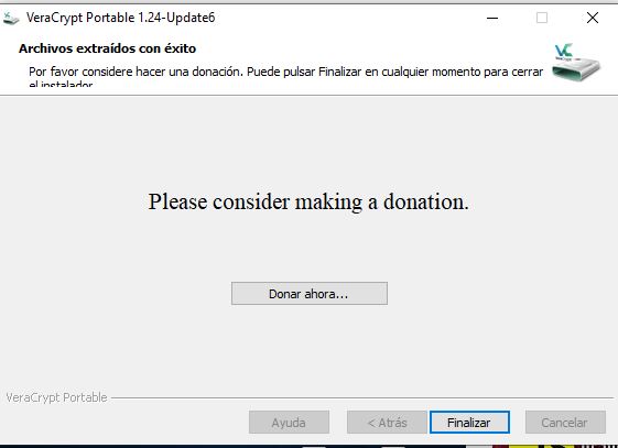Donar y finalizar para cifrar una memoria USB