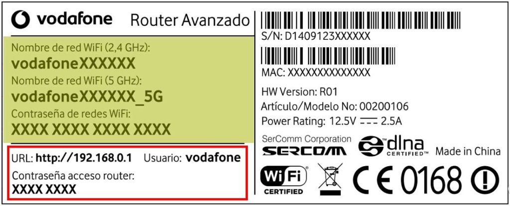 Etiqueta debajo de un Router de Vodafone