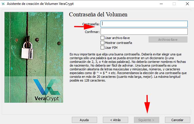 Poner contraseña robusta en VeraCrypt