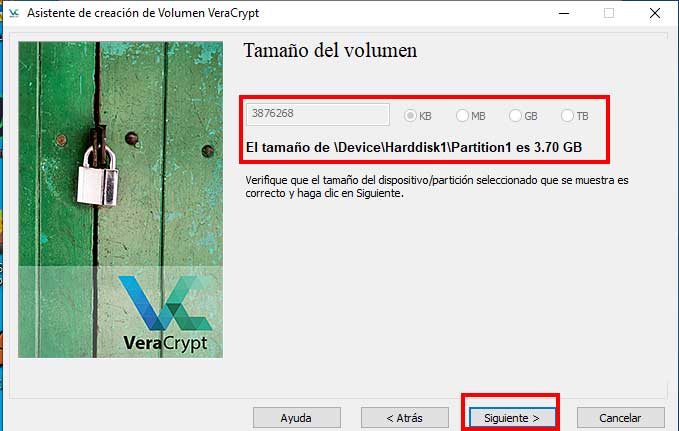 Tamaño de la memoria USB