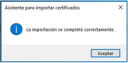 Pulsar en el botón de Aceptar para tener vuestro certificado instalado