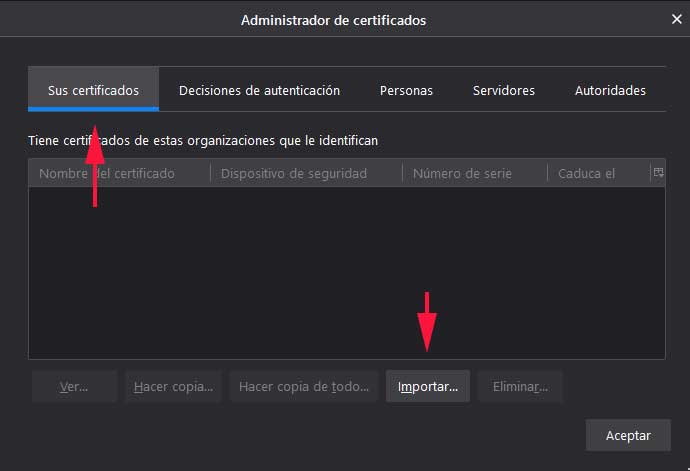 Almacen de certificados en Firefox