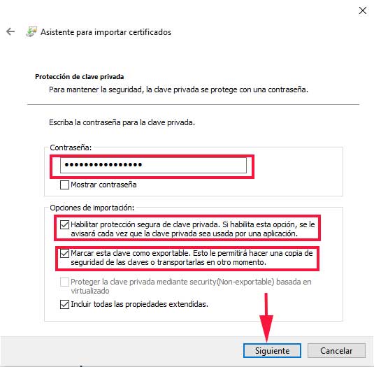 Opciones de importación enComo instalar un certificado digital en el navegador en sistemas Windows. En el curso de seguridad en el correo electrónico
