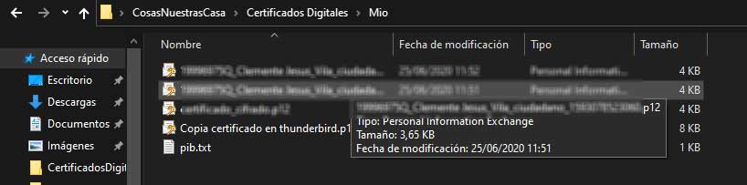 Fichero *p12 para la instalación de un certificado digital en el navegador en sistemas Windows