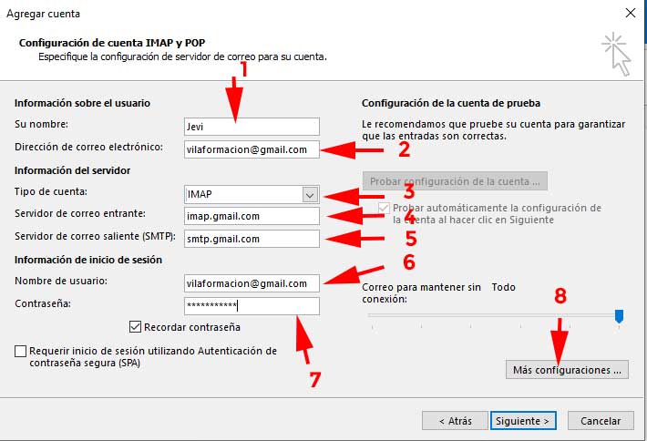 Configurar Pop o Imap en Outlook