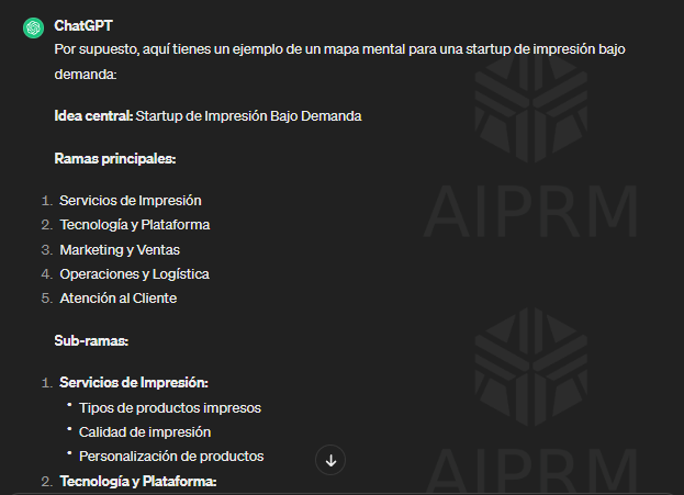 Respuesta al prompt para crear un mapa mental con chatgpt