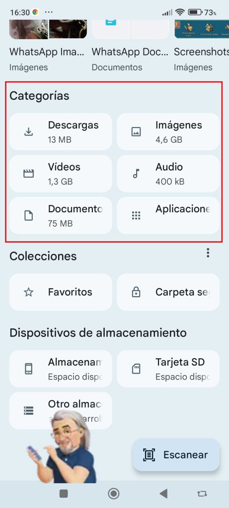 Vista de categorías en files de google para el artículo en Formciberseg:
Copias de seguridad en dispositivos móviles: La guía definitiva para principiantes (protección de datos)
