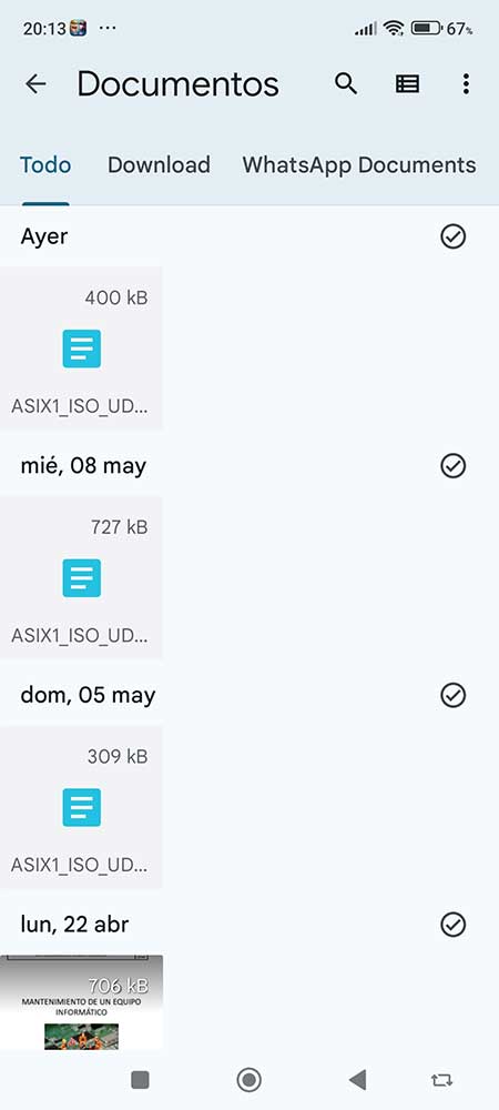 Vista de lista en la aplicación files de google