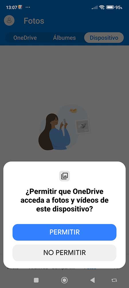 Permisos que solicita One Drive para acceder a tus datos para hacer las copia s de seguridad