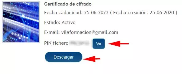 Seleccionar certificado activo para descargar