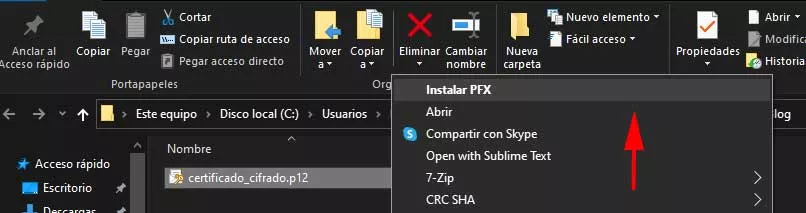 Seleccionar certificado para instalar en Como firmar y cifrar correos con un certificado digital en Windows