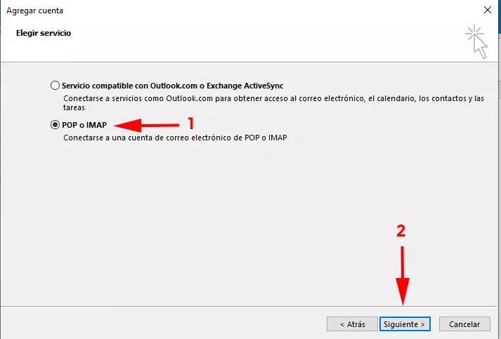 Seleccionar Pop o Imap
